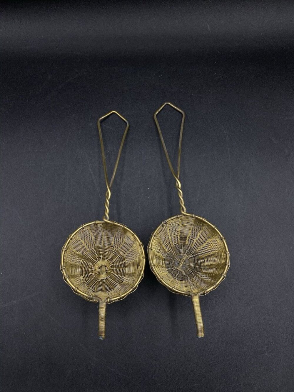 Wire Mesh Woven Basket Tea Bag Over Cup Strainer Sieve Set of 2 Vintage